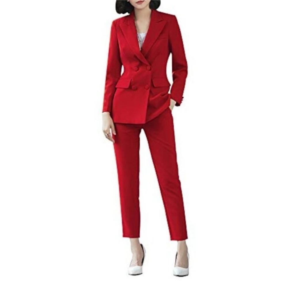 LISUEYNE Women's Two Piece Blazer Business Suit Set Women Red Medium